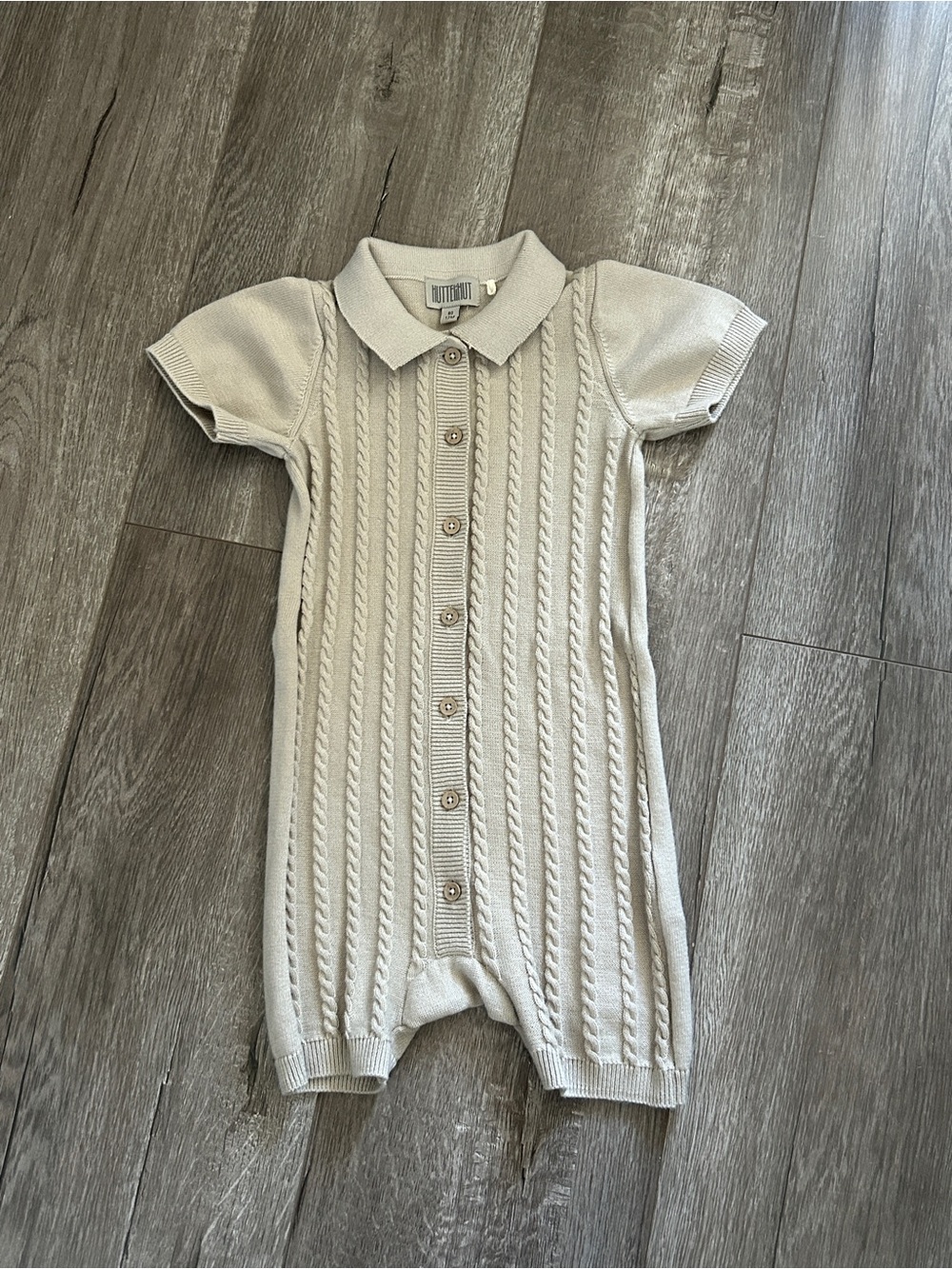 Huttelihut Cream Knit Polo One-Piece for baby